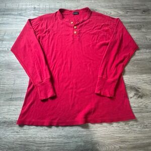 Duofold Henley Shirt Mens Medium Red Long Sleeve Cotton Vintage Distressed USA‎